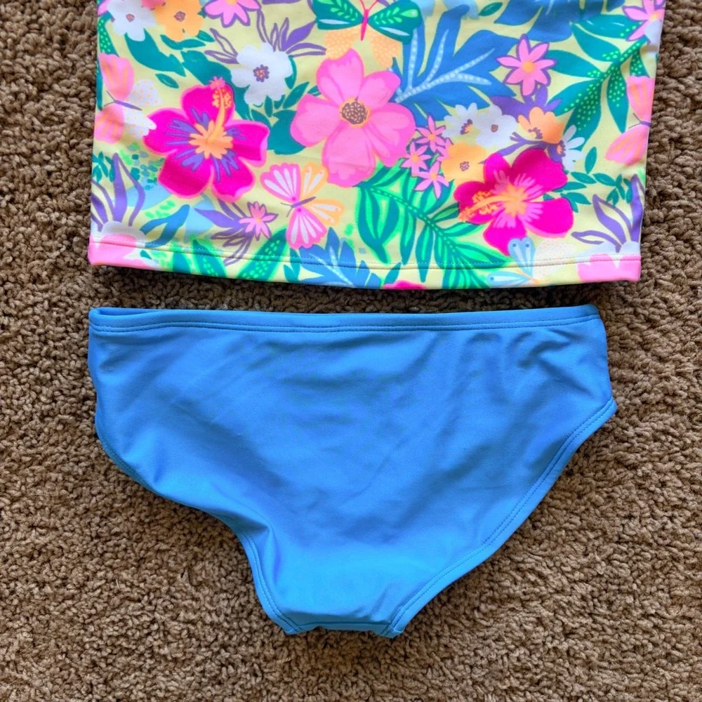 Cat & Jack Colorful Tropical Floral Ruffle Bikini 2pc Swim Bathing Suit M/8 NWT